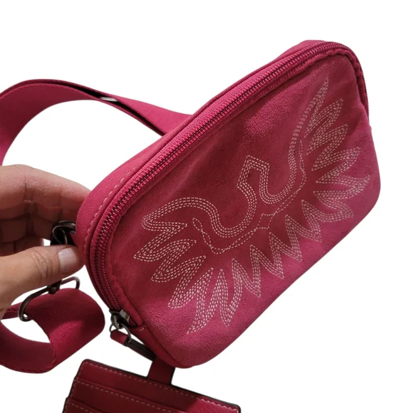 Ariat Hot Pink Belt Bag Genuine Leather with Embroidered Design - Picture 5 of 15